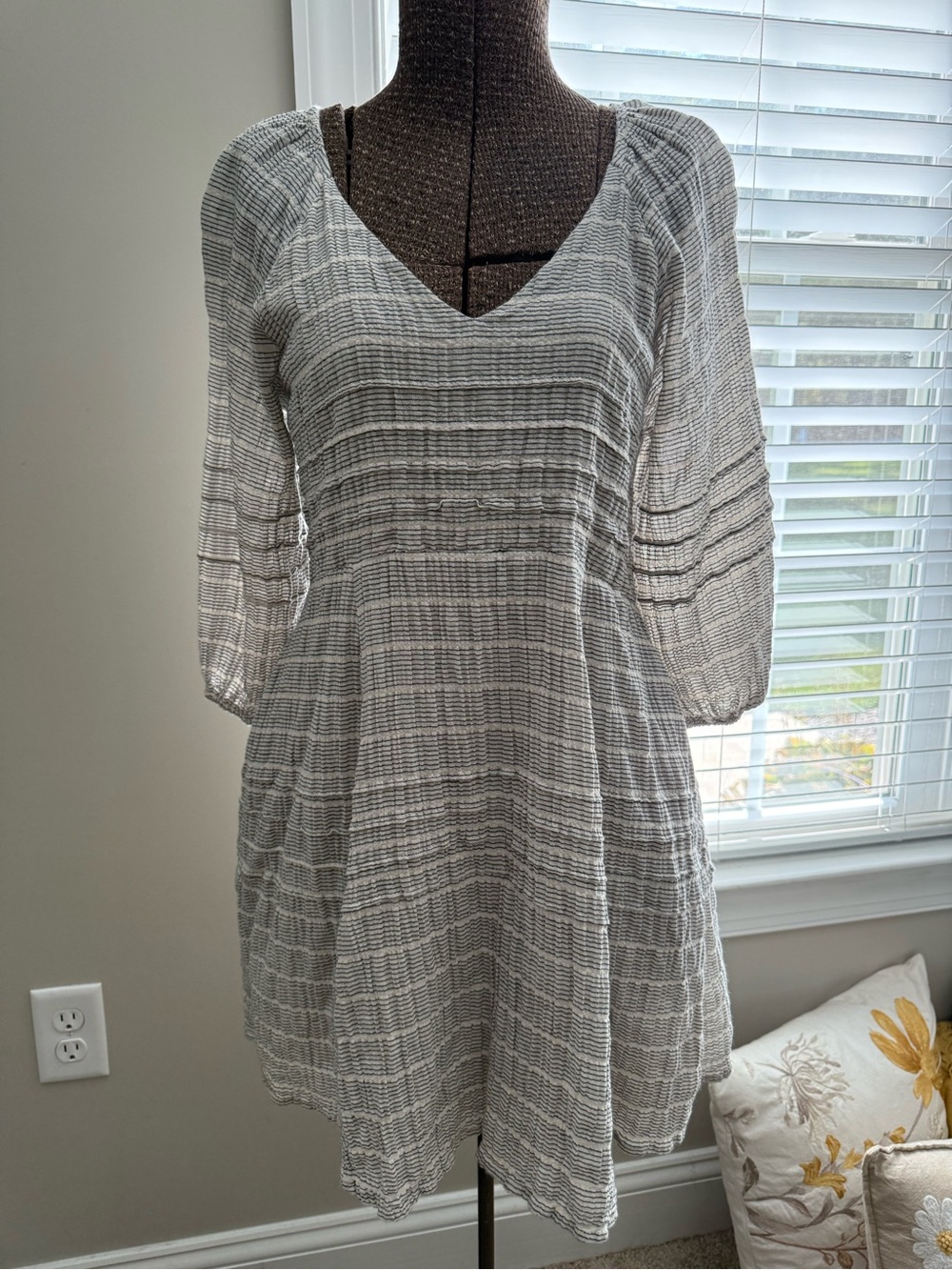 By Together Gray & White Striped V-Neck Mini Dress